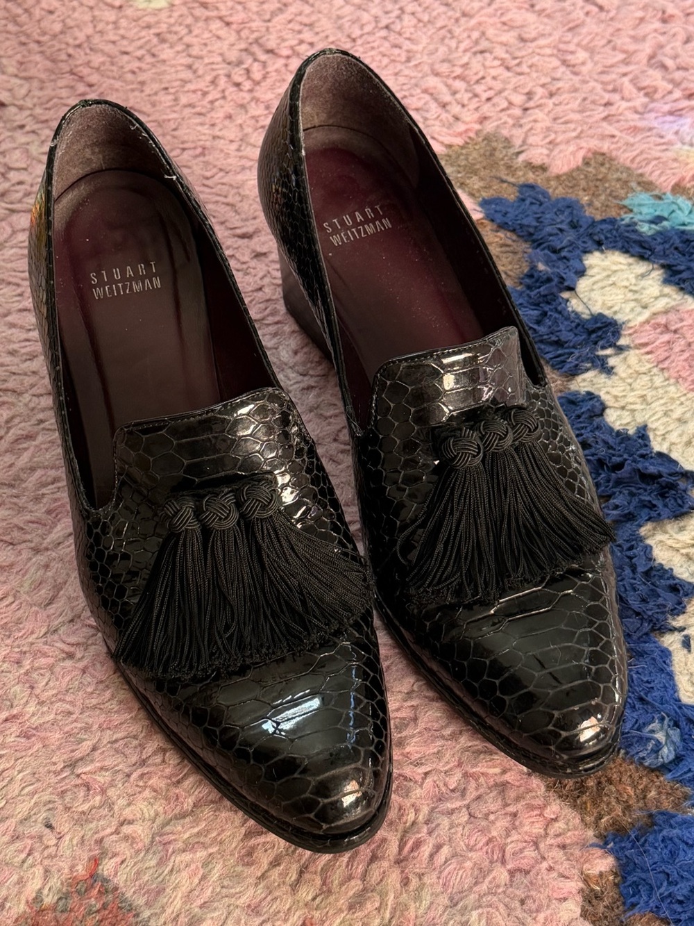 Vintage Stuart Weitzman Black Patent Tassel Loafers